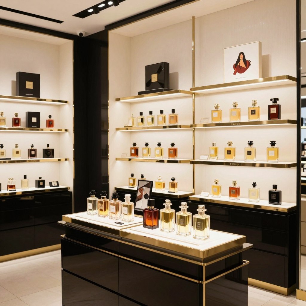 Elegancka perfumeria stacjonarna wnętrze