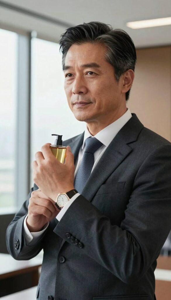 Elegancki mężczyzna używający perfum escape calvin klein man