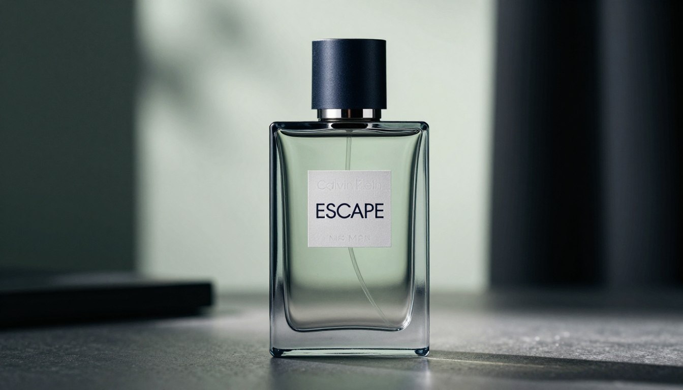 Escape Calvin Klein Man butelka perfum dla mężczyzn na eleganckim tle