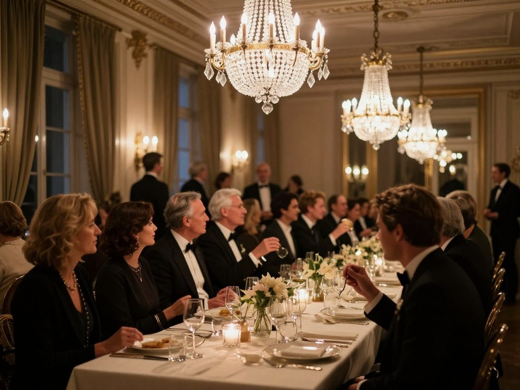 Evening formal event setting with sophisticated atmosphere