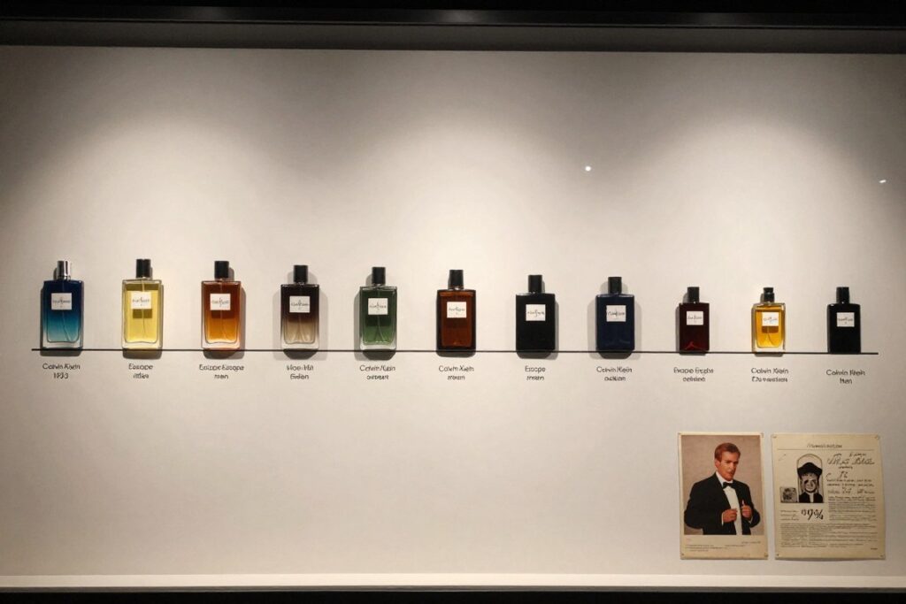 Ewolucja opakowania perfum escape calvin klein man przez lata