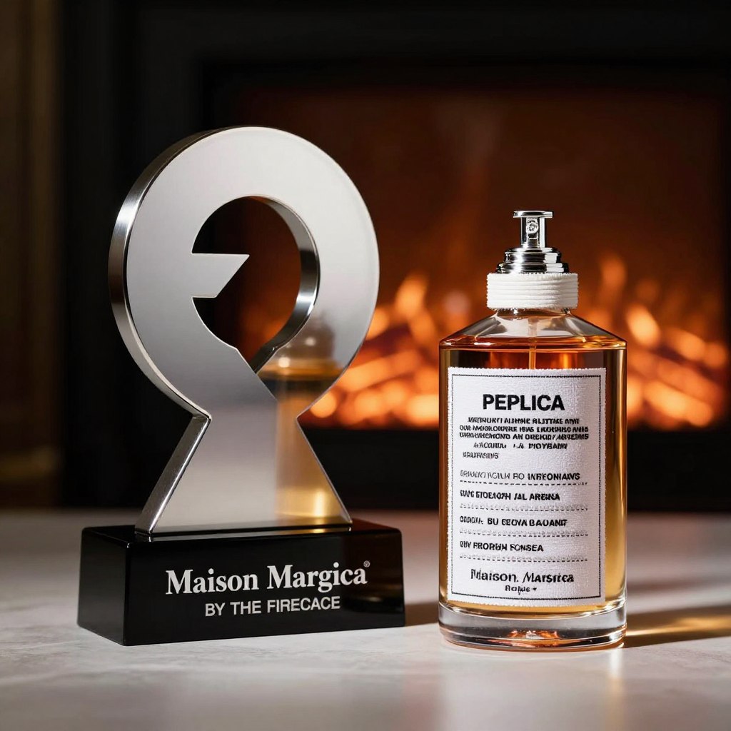 Fragrance awards trophy and By The Fireplace bottle Fragrance awards trophy and By The Fireplace bottle