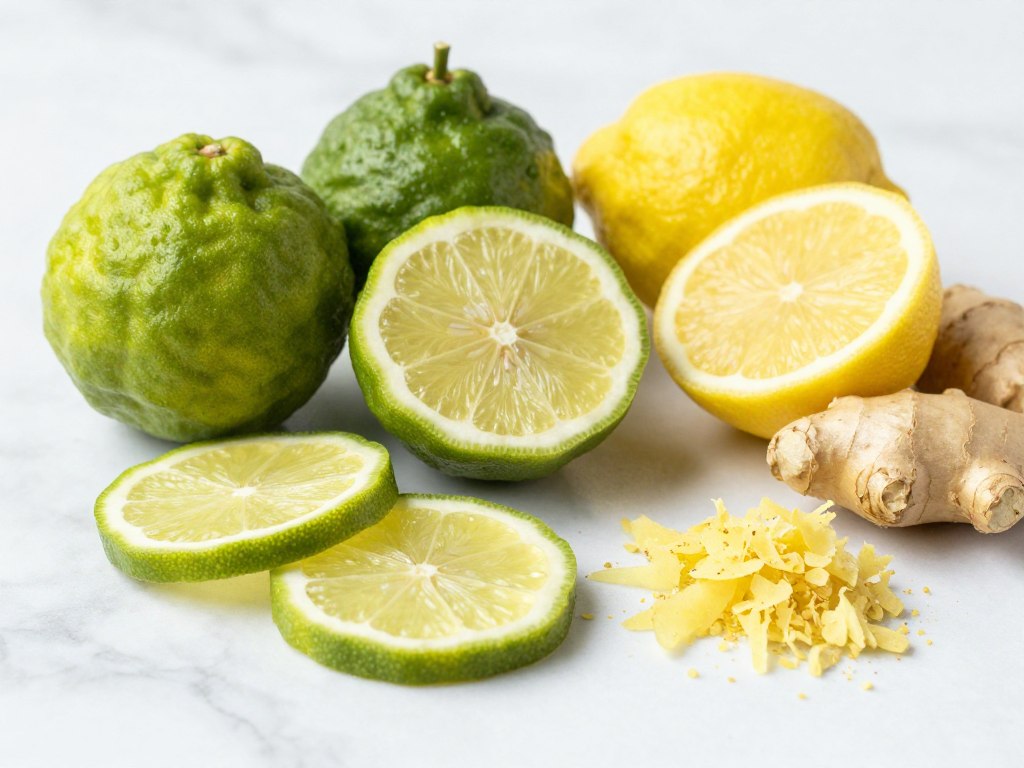 Fresh citrus and ginger ingredients