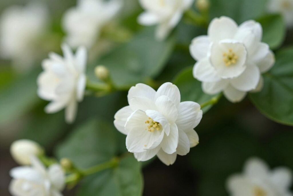 Jasmine flowers blooming on branches with elegant composition