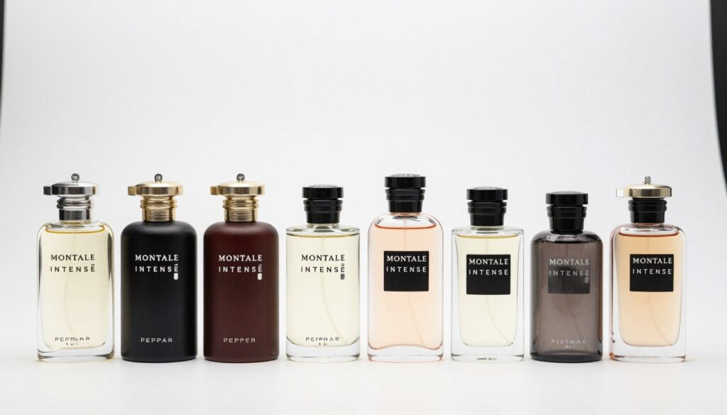 Kilka butelek perfum obok siebie na stole porównawczym