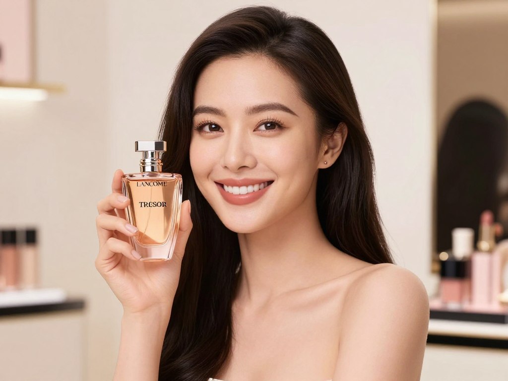 Kobieta zadowolona z perfum Lancome Tresor