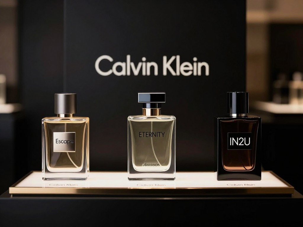Kolekcja męskich perfum Calvin Klein na eleganckim tle