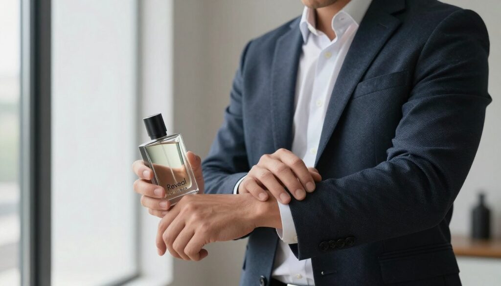 Man applying Calvin Klein Reveal Men perfume