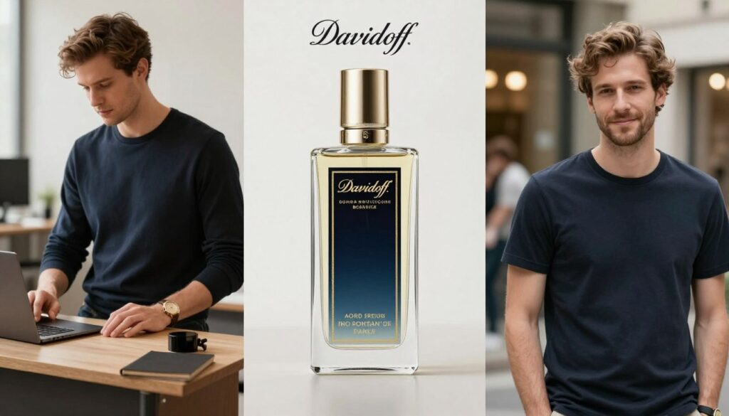 Mężczyzna używający perfum Davidoff w różnych sytuacjach Mężczyzna używający perfum Davidoff w różnych sytuacjach
