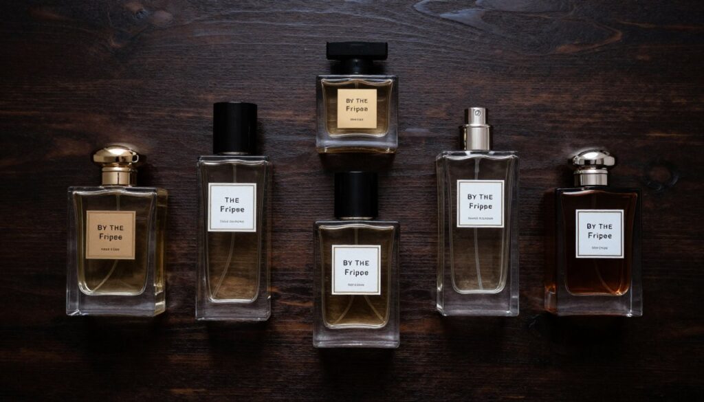 Multiple perfume bottles arranged showing fragrance alternatives Multiple perfume bottles arranged showing fragrance alternatives