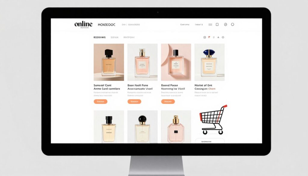 Online marketplace interface showing fragrance listings
