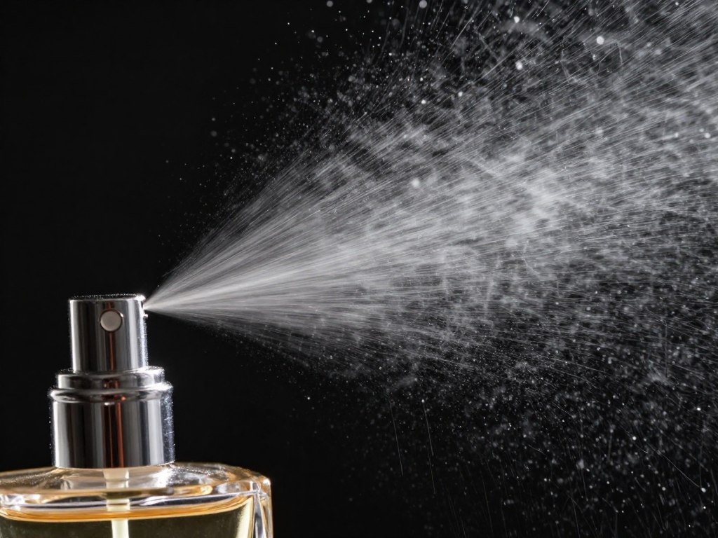 Perfume atomizer spraying fine mist macro shot Perfume atomizer spraying fine mist macro shot