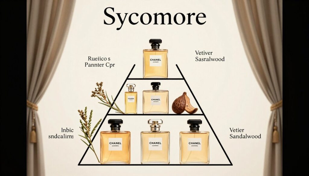 Perfume notes pyramid visualization for Chanel Sycomore fragrance