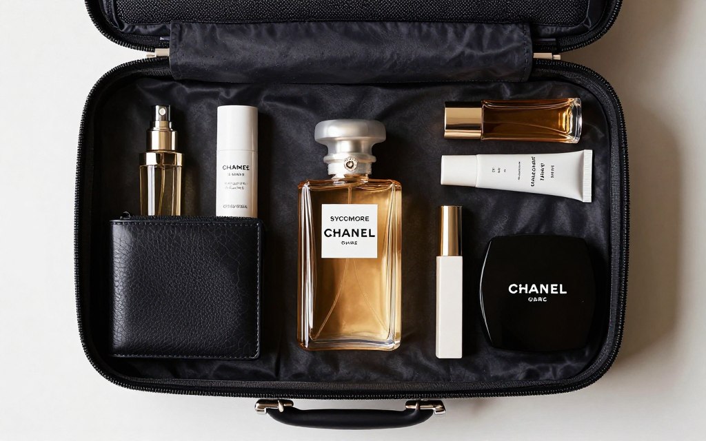 Perfume travel set with Chanel Sycomore in protective case