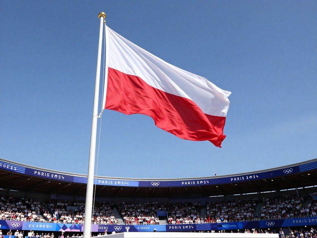 Polska flaga podczas ceremonii medalowej