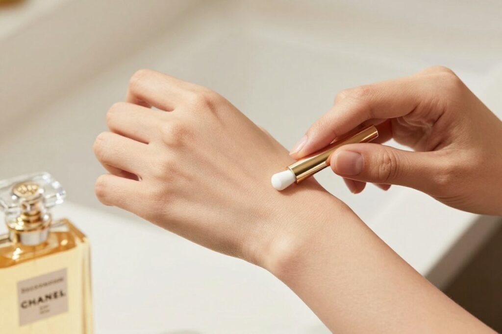 Proper perfume application technique on pulse points