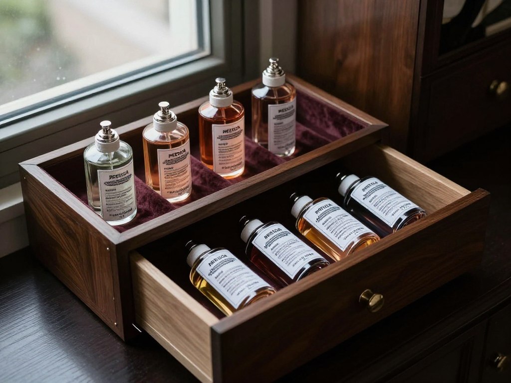 Proper perfume storage in dark cool place away from sunlight Proper perfume storage in dark cool place away from sunlight