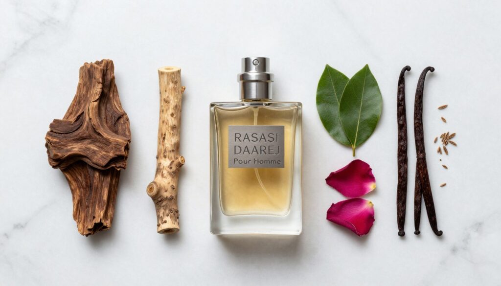 Rasasi Daarej Pour Homme fragrance notes ingredients display Rasasi Daarej Pour Homme fragrance notes ingredients display