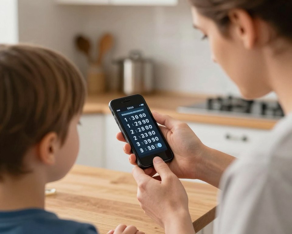 Rodzic uczy dziecko korzystania z telefonu w nagłych wypadkach