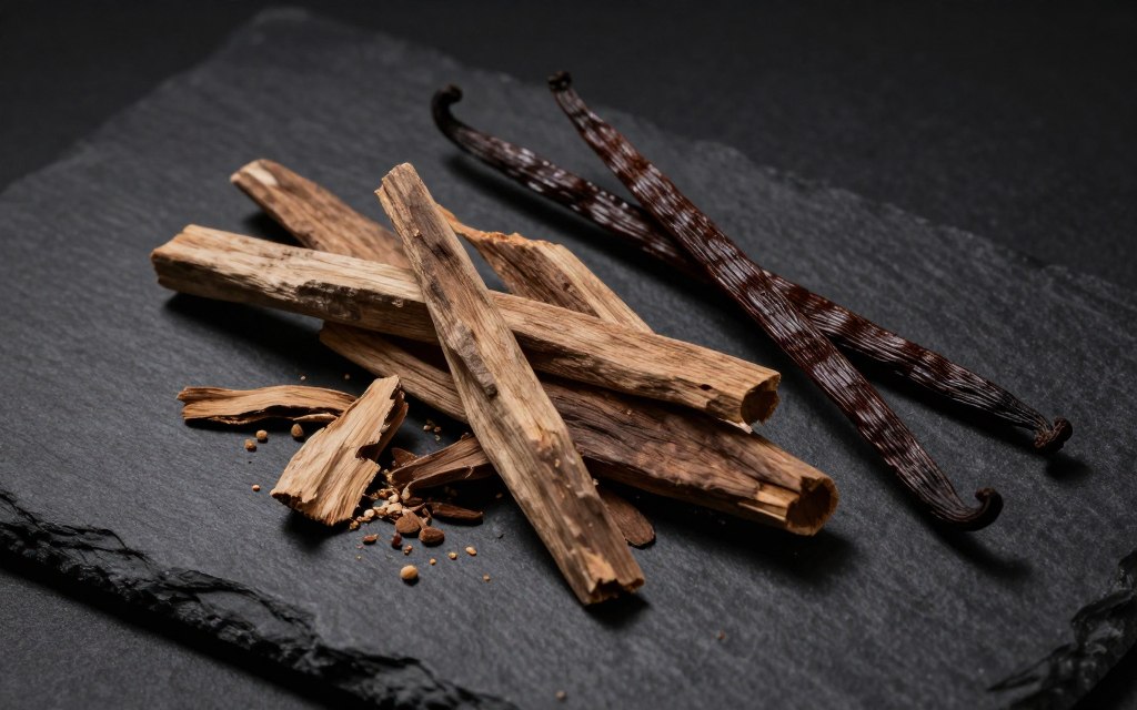 Sandalwood and vanilla ingredients for Rasasi Daarej base notes Sandalwood and vanilla ingredients for Rasasi Daarej base notes