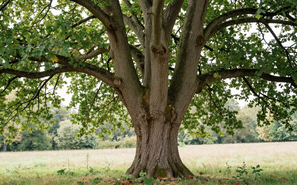 Sycamore tree in French countryside landscape with elegant composition