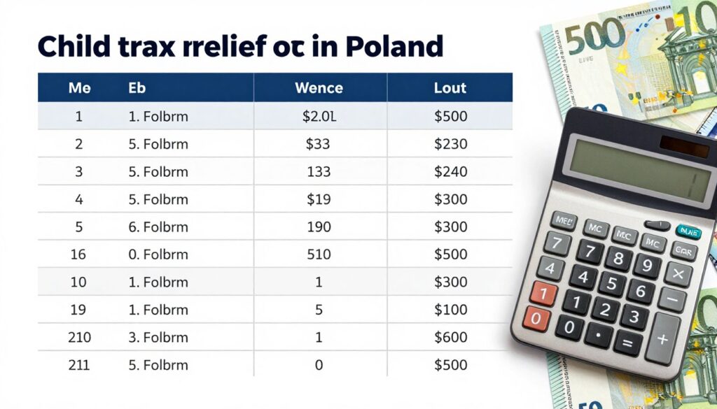 Tabela przedstawiająca wysokość ulgi na dziecko w zależności od liczby dzieci