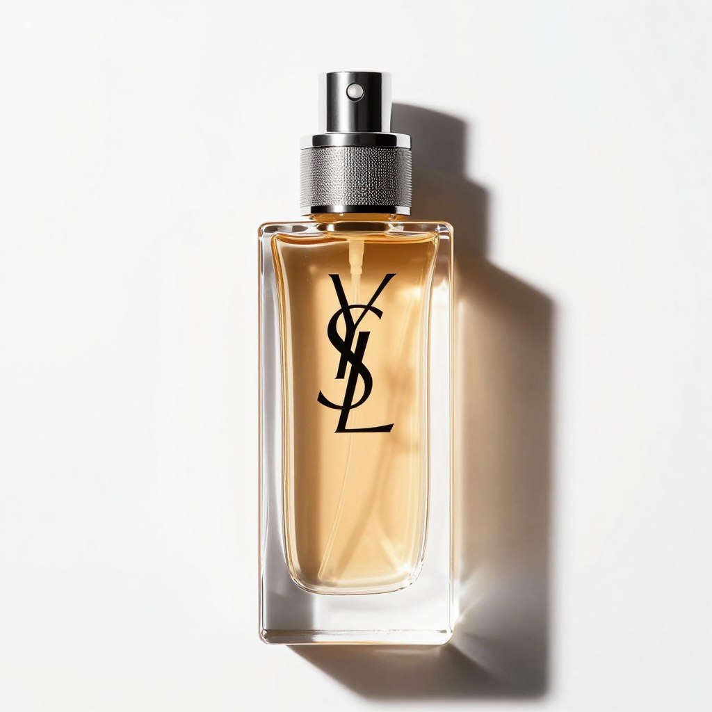 YSL M7 perfume bottle detailed close-up transparent glass design
