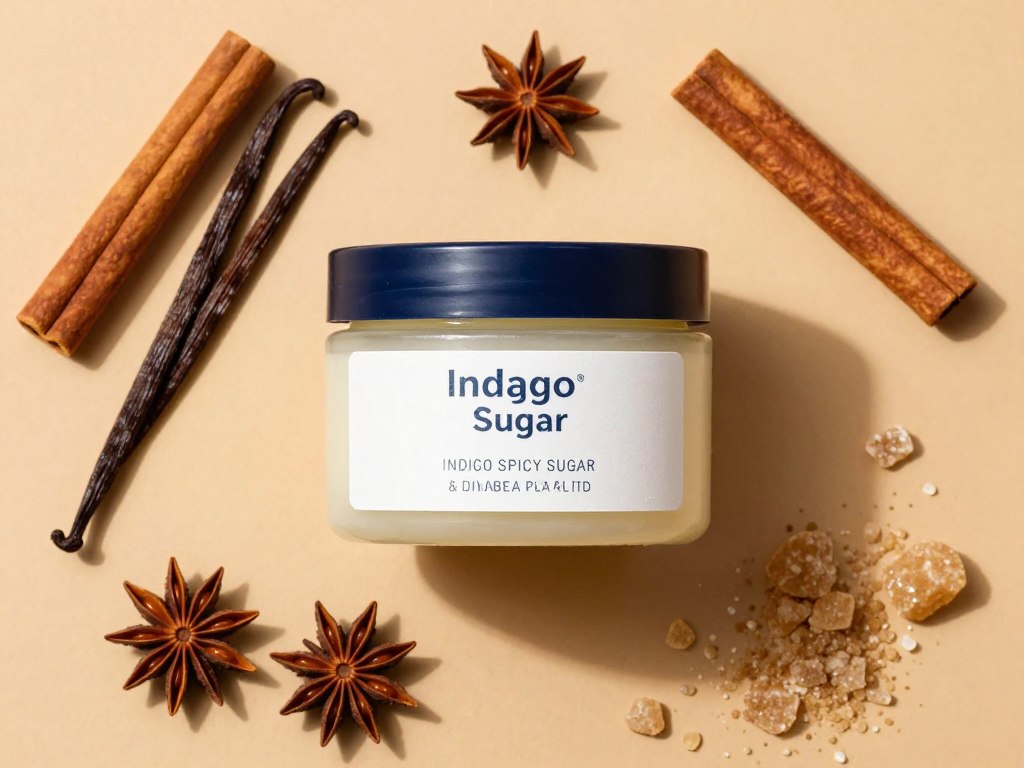 balsam Indigo Spicy Sugar z przyprawami w tle balsam Indigo Spicy Sugar z przyprawami w tle