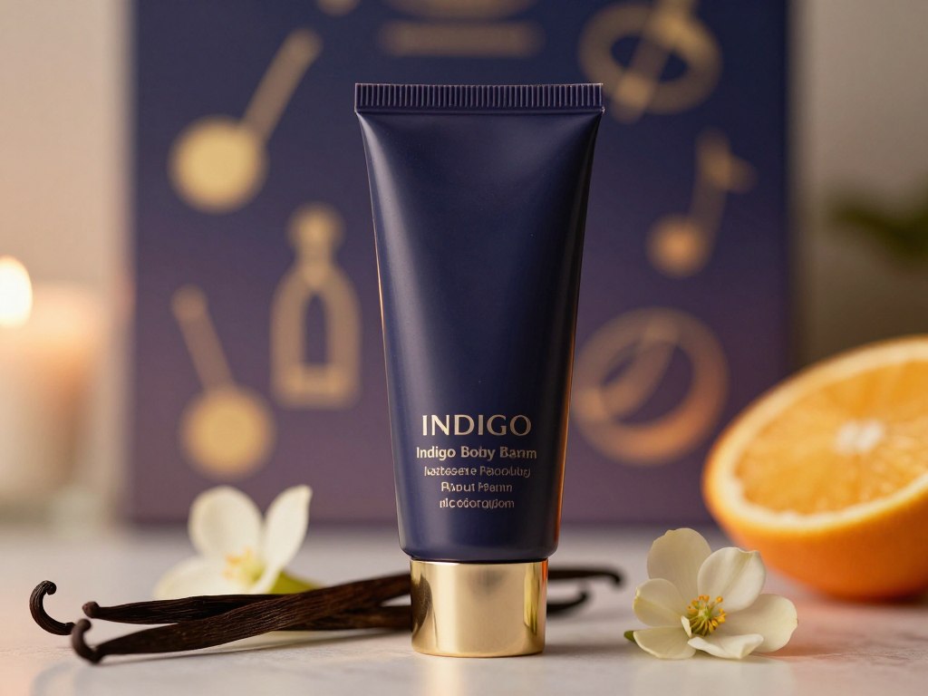 balsam do ciała Indigo z nutami zapachowymi w tle balsam do ciała Indigo z nutami zapachowymi w tle