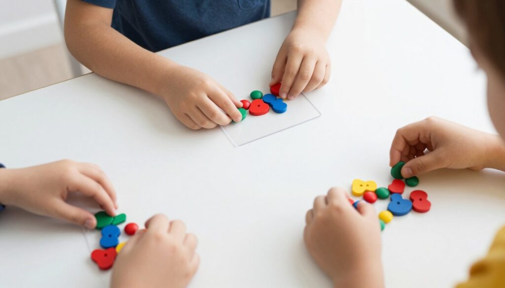 dziecko uczy się dzielenia z pomocą manipulatywów