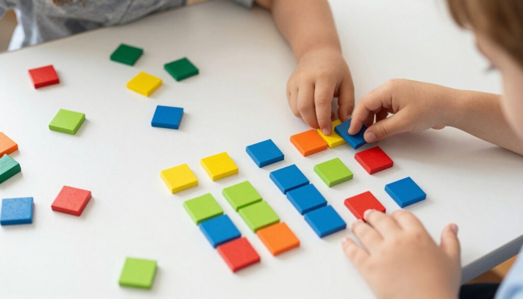 dziecko używa manipulatywów matematycznych do nauki mnożenia