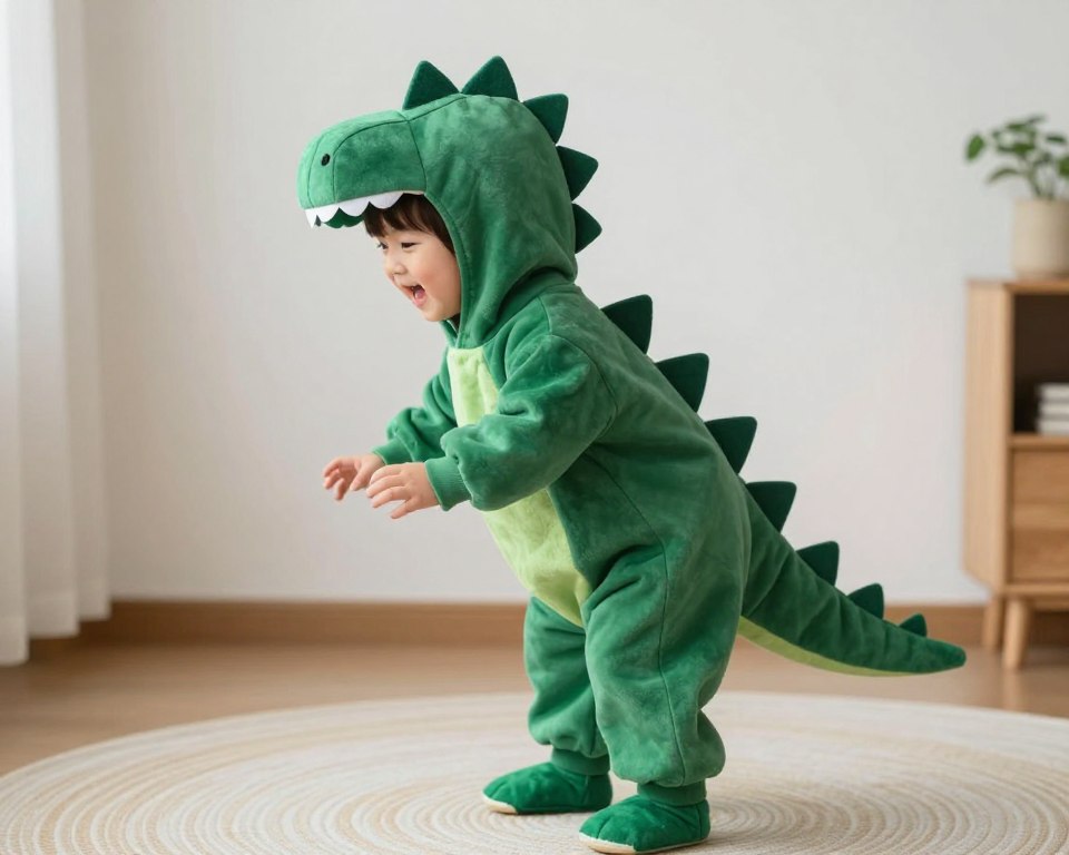 dziecko w kostiumie dinozaura bez szycia