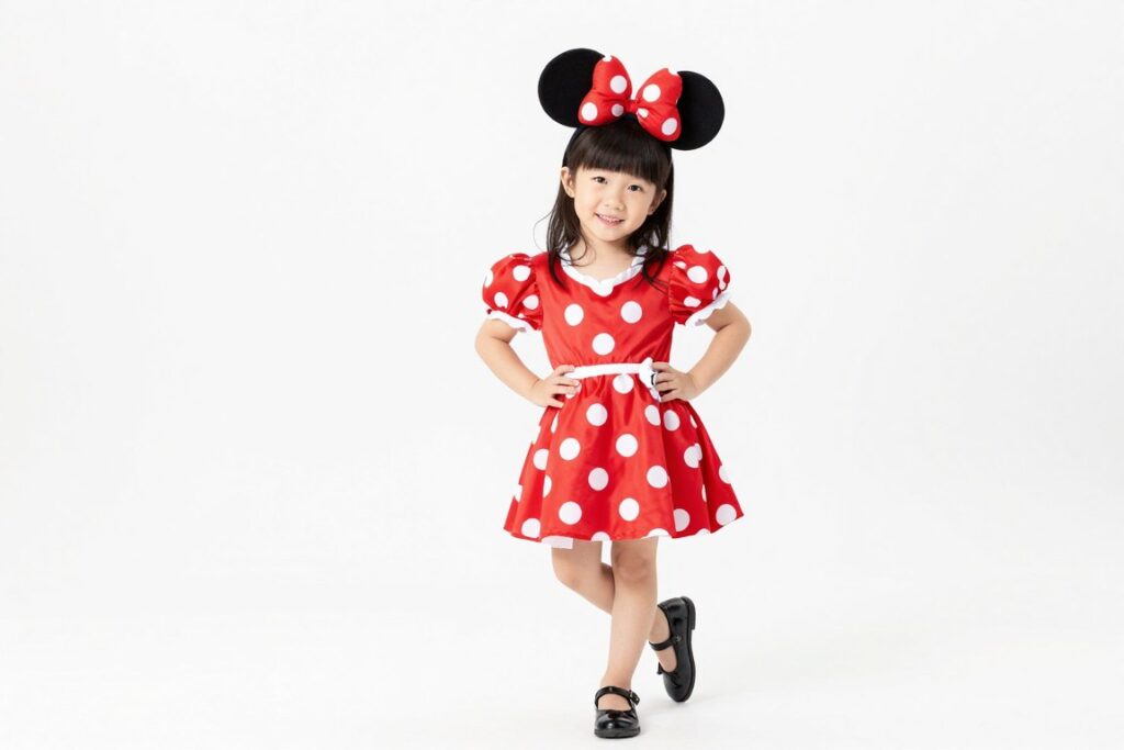dziecko w stroju Minnie Mouse z uszami