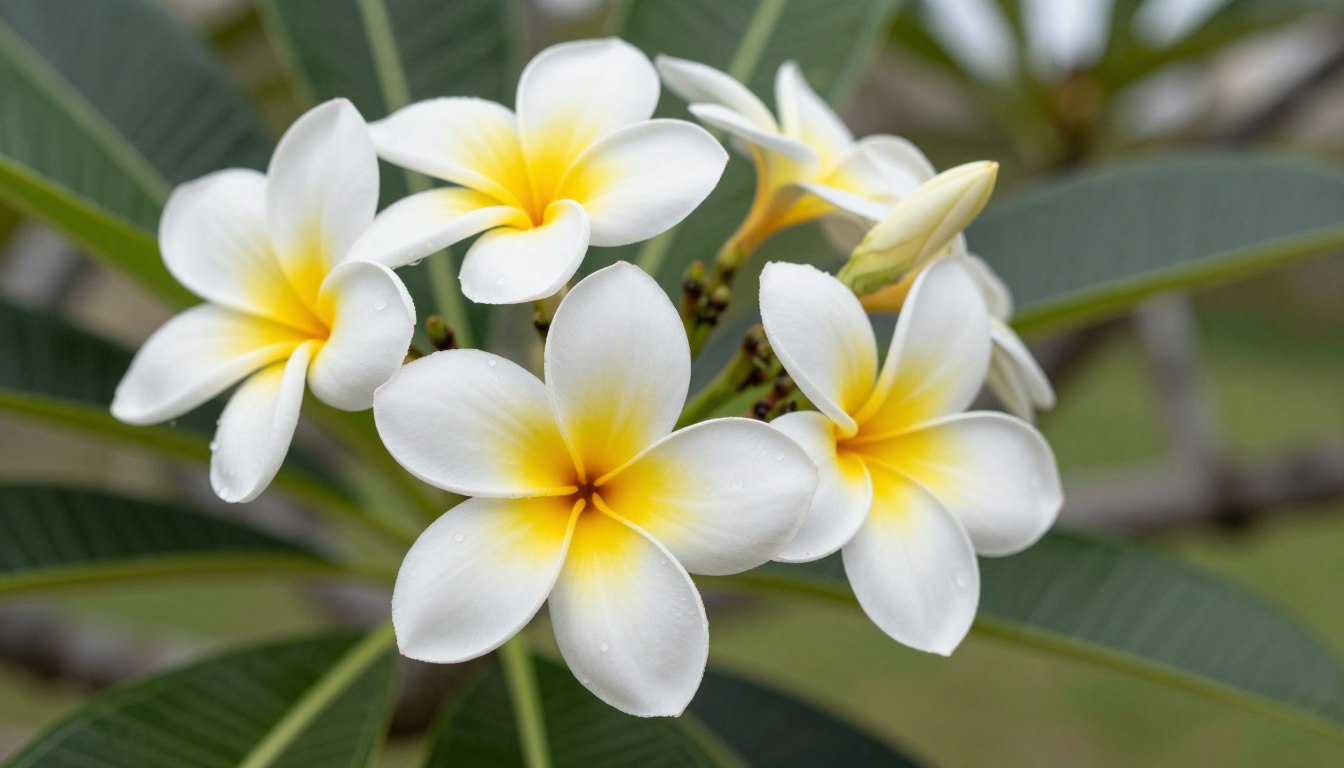 frangipani zapach kwiaty plumeria białe i żółte