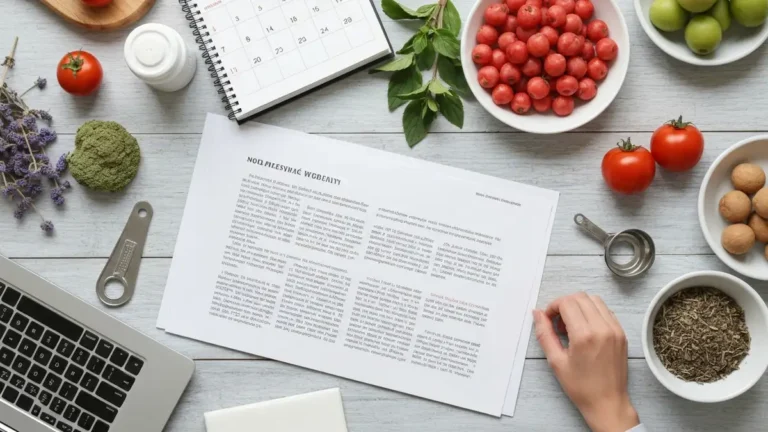 Bullet journal dla kobiet otwarty na stronie trackera nawyków z kolorowymi zakreślaczami na drewnianym biurku