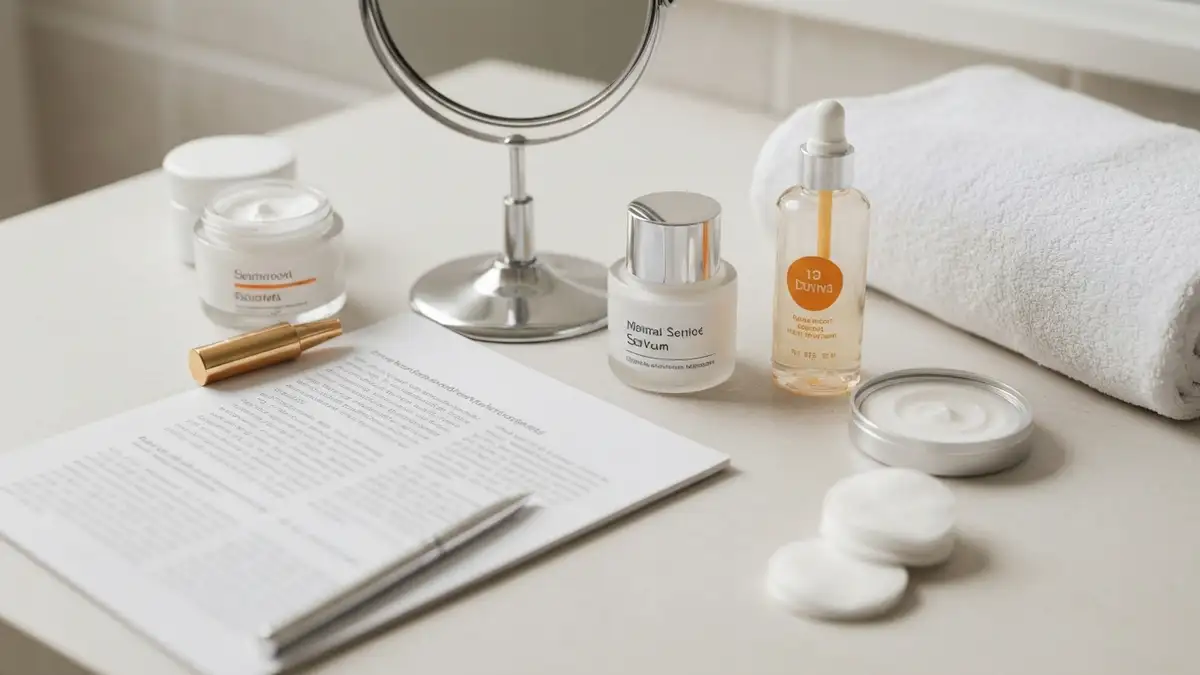 Kolejność nakładania kosmetyków na blacie - od toniku przez serum do kremu i SPF