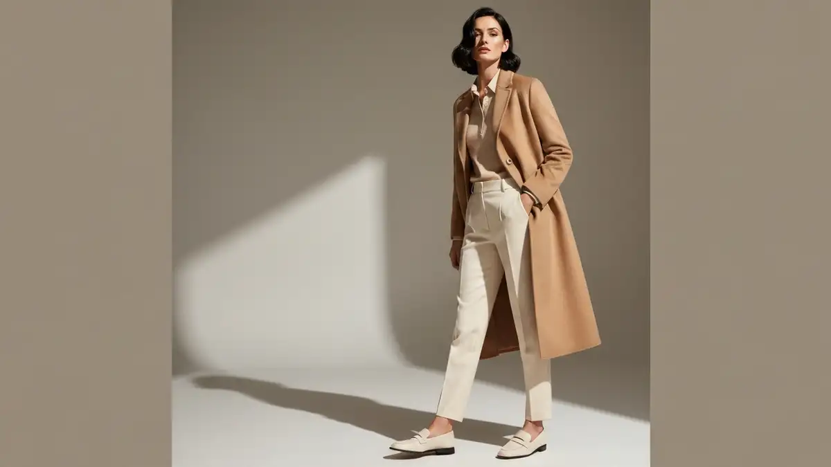 Quiet luxury 2026 - kobieca stylizacja w duchu cichej elegancji w neutralnych barwach