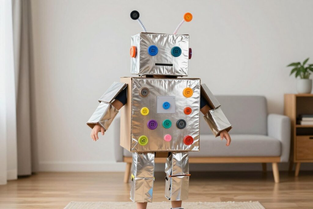kostium robota z kartonowych pudełek