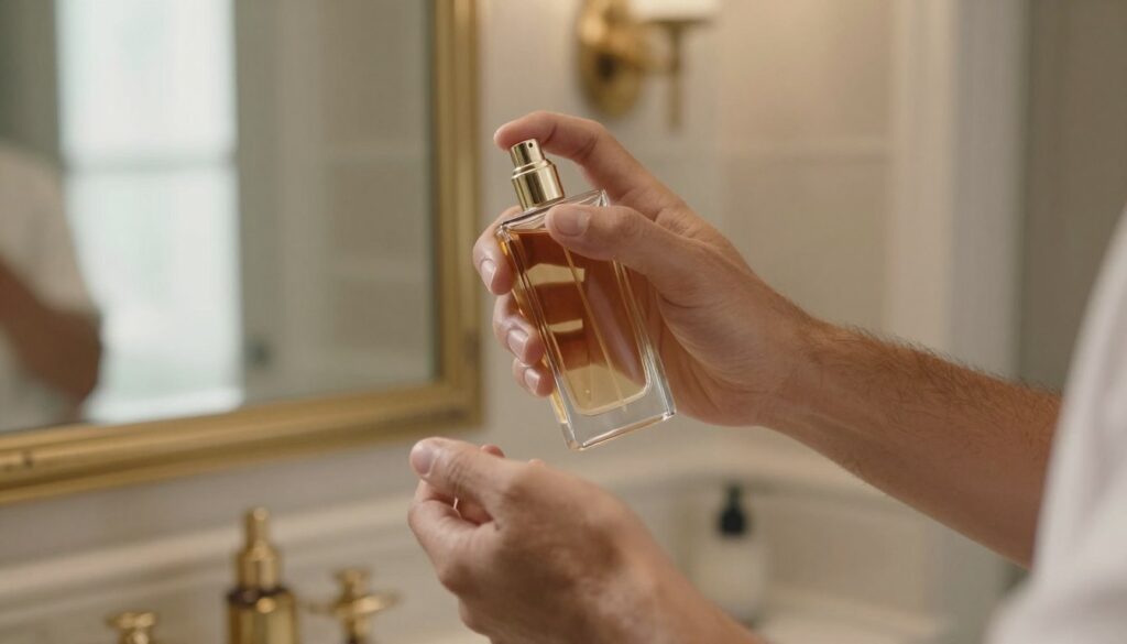 man applying perfume to wrist testing longevity