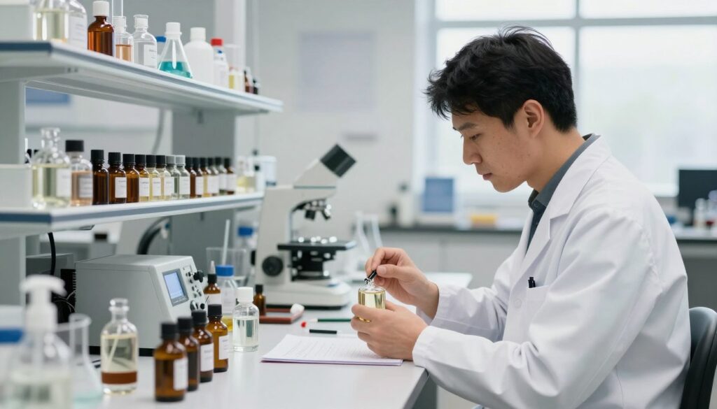 modern YSL perfume laboratory perfumer working