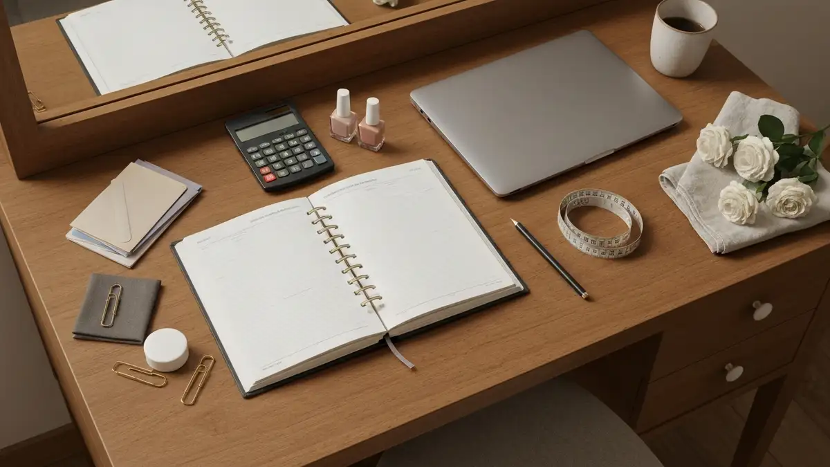 Planner, laptop i kobiece akcesoria na biurku - pomysł na własny biznes